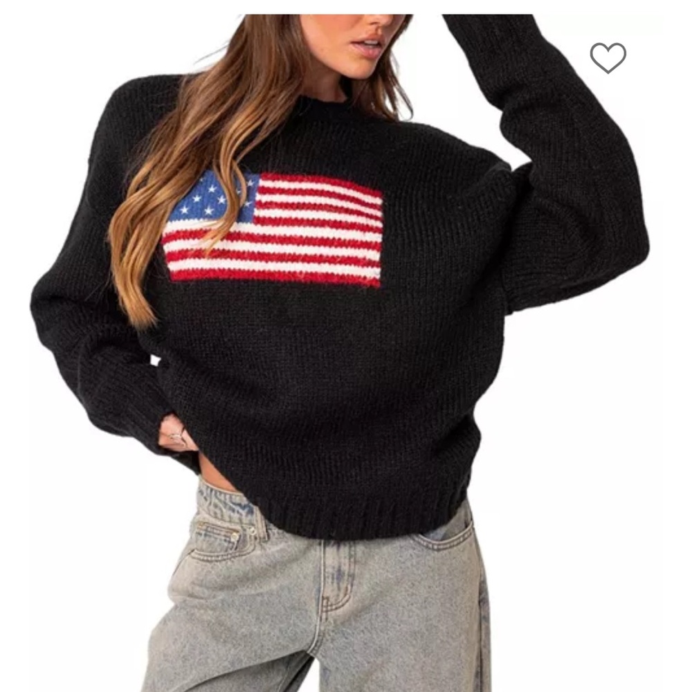 Edikted Black Sweater with American Flag Design